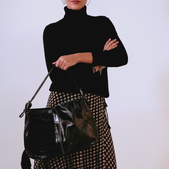 Blue Nude ~ Slow Fashion Brand - Tamot Merino Wool & Patent Leather Upcycled Shoulder Bag