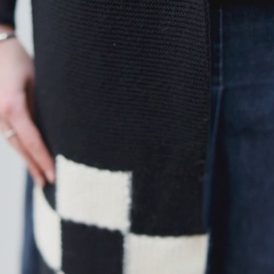 Blue Nude ~ Slow Fashion Brand - Mosaic Merino Wool & Alpaca Scarf in Black Chequer