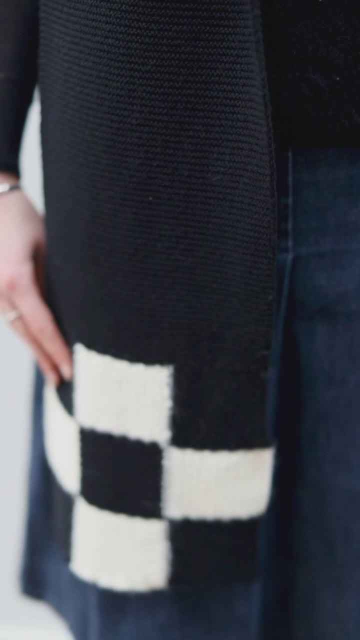 Blue Nude ~ Slow Fashion Brand - Mosaic Merino Wool & Alpaca Scarf in Black Chequer
