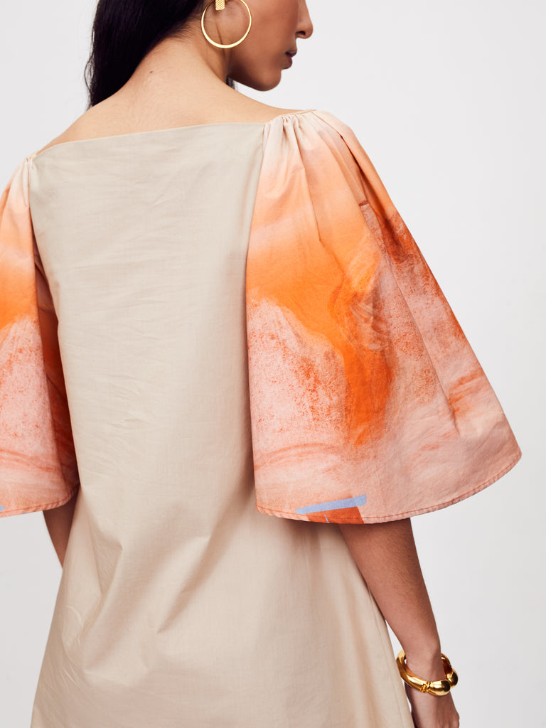 Blue Nude ~ slow fashion brand - Ocotillo cotton poplin mini dress featuring digitally printed art by MET